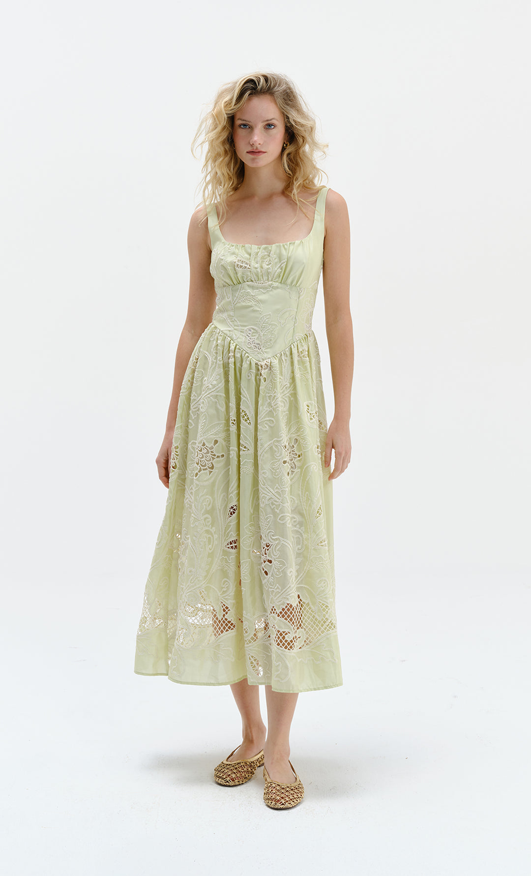 mossy green dress midi – Especia Chiffon